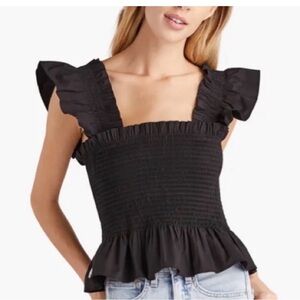 Hill House "Paz" Black Smocked Top Size M